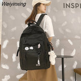 Weiyinxing Girl School Bag Fashion Women Backpack Men Cool Nylon Travel Backpack Femlae Big Schoolbag Multi-pocket Badge Bookbag