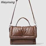 Weiyinxing Brands Padded Women Handbags Down Cotton Shoulder Crossbody Bags Luxury Pu Leather Messenger Bag 2023 Winter Square Sac