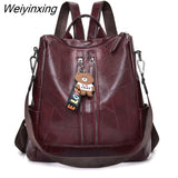 Weiyinxing New Women Leather Backpacks High Quality 2023 Female Vintage Backpack Travel Shoulder Bag Send pendant School Bags For Girls 0409