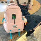 Weiyinxing Pocket Embroidered Waterproof Nylon Women Backpack Female Large Capacity Insert Buckle Travel Bag Teenage Girls Schoolbag