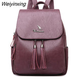 Weiyinxing Women tassel Leather high quality Backpack School Bags for Teenage Girls Bagpack Travel Backpacks Shoulder Bags mochila