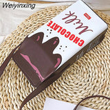 Weiyinxing Women Crossbody Bag PU Leather Pack Chic Cartoon Milk Box Shape Adjustable Shoulder Strap Magnetic Buckle Waterproof Handbag