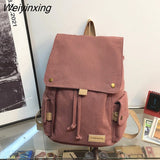 Weiyinxing Large Capacity Canvas Students Backpack Korean Japanese Pure Color Schoolbag Casual Simple Style Travel Bag Fashion Cool