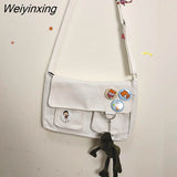 Weiyinxing Canvas Messenger Bag Women Large Capacity Crossbody Bags Outdoor School Student Book Computer Laptop Shoulder Bag