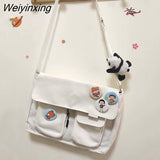 Weiyinxing Canvas Messenger Bag Women Large Capacity Crossbody Bags Outdoor School Student Book Computer Laptop Shoulder Bag