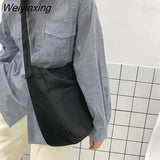 Weiyinxing Women Solid Color Canvas Bag Women's Black White Messenger Bag Magnetic Buckle Student One Shoulder Bag High Capacity School Bag