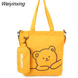 Weiyinxing Handbags Shoulder Bags Large Capacity Student Schoolbag Cartoon Bear Pattern Tote Bag Young Girls Handbag Messenger Bags