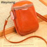 Weiyinxing Oil Wax Cow Leather Shoulder Crossbody Bag for Women High Quality Genuine Leather Mini Ladies Mobile Phone Bag and Purse