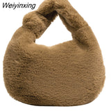 Weiyinxing Women New Luxury Handbags Plush Pouch Half Moon Underarm tote bag Shoulder bags for women Furry Handbags Totes sac a main femme