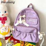 Weiyinxing Women Japanese Sweet Backpack Ladies Cute Hit Color Bow Backpack Large Capacity Travel Mochila College Style Student School Bag