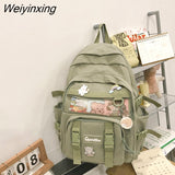 Weiyinxing New Waterproof Nylon Mesh Women Backpack Female Solid Color Badge Travel Bag College Girl Multi-pocket Schoolbag Book Bags