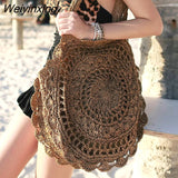 Weiyinxing Straw Bags for Women Circle Beach Handbags Summer Rattan Shoulder Bags Handmade Knitted Travel Big Totes Bag 2023 New