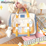 Weiyinxing Women Multifunction Shoulder Bag Handbag Backpack Large Capacity School Bag Women Nylon Bag Contrasting Color Design Square Bag