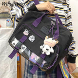 Weiyinxing Women Multifunction Shoulder Bag Handbag Backpack Large Capacity School Bag Women Nylon Bag Contrasting Color Design Square Bag