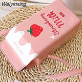 Weiyinxing Women Crossbody Bag PU Leather Pack Chic Cartoon Milk Box Shape Adjustable Shoulder Strap Magnetic Buckle Waterproof Handbag