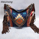 Weiyinxing Tassel Women Shoulder Bags Designer Handbags Luxury Canvas Crossbody Bag National Large Capacity Tote Big Shopper Bag