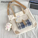 Weiyinxing Women Large Capacity One Shoulder Canvas Bag Women Handbag Shoulder Bag Checked Bag Student School Bag Tote Bag Shopper Bag