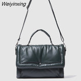 Weiyinxing Brands Padded Women Handbags Down Cotton Shoulder Crossbody Bags Luxury Pu Leather Messenger Bag 2023 Winter Square Sac