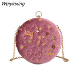 Weiyinxing Round Starry Sky Suede Women Shoulder Bag Designer Chain Female Crossbody Messenger Bags Ladies Small Circle Purses 2023