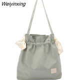 Weiyinxing Women Waterproof Nylon Large Capacity Shoulder Bag Female Bowknot Storage Bag Beach Bag Solid Color Tote Bag Student Bag