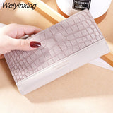 Weiyinxing New Korean Version Crocodile Pattern Long Wallet Ladies Color Matching Multi-card Pocket Thin Leather Fashion Women Purse