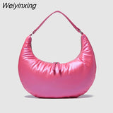 Weiyinxing Half Moon Sapce Padded Women Shoulder Bags Designer Down Cotton Lady Handbags High Quailty Large Tote Winter Purses 2023