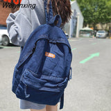 Weiyinxing Cool Washed Denim Backpack Kawaii Letters Embroidery Travel Bag High Quality Boy Girl Schoolbag Women Laptop Backpacks
