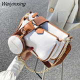 Weiyinxing chains women shoulder bags designer wide strap messenger bags luxury pu leather crossbody bag lady small purse 3 bag set