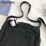 Weiyinxing Women Canvas Bag Female Buckle Zipper Messenger Bag Women High Capacity Student Solid Color Multiple Bag Travel Bag Cute Pendant