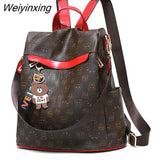 Weiyinxing Soft Girls School Backpack Fashion Panda Prints PU Leather Anti-theft Backpack Luxury Leisure Chic Bookbag Travel Backpack 911