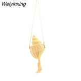 Weiyinxing Thick Chains Rattan Conch Women Shoulder Bags Design Wicker Woven Handbags Luxury Summer Beach Straw Bag Bali Purse 2023