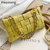 Weiyinxing Casual Leather Summer New Fashion Woven Bag Shoulder Bags for Women 2023 Solid Color Chain Lady Crossbody Handle Purses