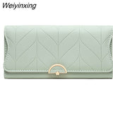 Weiyinxing New Fashion Ladies Long Wallet PU Leather Solid Color Striped Coin Purse Zipper Folding Dark Buckle Women's Clutch