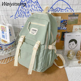 Weiyinxing New Solid Color Waterproof Nylon Women Backpack Female Classic Insert Buckle Travel Bag Teenage Girls Portable Schoolbag