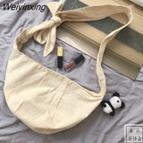 Weiyinxing Canvas Dumpling Bag Women's Shoulder Bag 2023 New Korean Chic Lace Up Half Moon Messenger Bag Lady