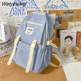 Weiyinxing New Solid Color Waterproof Nylon Women Backpack Female Classic Insert Buckle Travel Bag Teenage Girls Portable Schoolbag