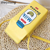 Weiyinxing Women Crossbody Bag PU Leather Pack Chic Cartoon Milk Box Shape Adjustable Shoulder Strap Magnetic Buckle Waterproof Handbag