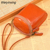 Weiyinxing Oil Wax Cow Leather Shoulder Crossbody Bag for Women High Quality Genuine Leather Mini Ladies Mobile Phone Bag and Purse