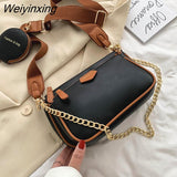 Weiyinxing chains women shoulder bags designer wide strap messenger bags luxury pu leather crossbody bag lady small purse 3 bag set