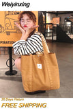 Weiyinxing Retro Women's Shoulder Bag Solid Color Small Fresh Canvas Bag Literary Women's Buckle Tote Bag Large Capacity Handbag