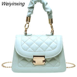 Weiyinxing Lattice Pattern Shoulder Bags Portable Women PU Leather Pleated Totes Retro Chain Small Crossbody Handbags