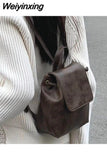 Weiyinxing Vintage Backpack for Women Small Casual Simple Handbag Trend 2023 Designer Korean Style All-match Brown Pu Leather Backpack
