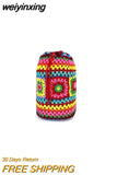 weiyinxing Crochet Barrel Shaped Women Shoulder Bags Knitted Granny Square Backpacks Handmade Woven Handbag Casual Travel Bag 2023
