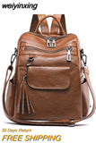 weiyinxing Women Backpack PU Leather Fashion Casual Tassel Bags High Quality Female Shoulder Bag Large Capacity School Backpacks for Girls