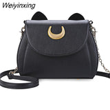 Weiyinxing Summer Sailor Moon Ladies Handbag Black Luna Cat Shape Chain Shoulder Bag PU Leather Women Messenger Crossbody Small Bag