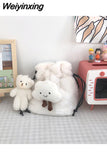Weiyinxing Cute Shoulder Bag For Women Fluffy Soft Bucket Trend Luxury Package Winter New Fashion Kawaii Versatile Crossbody Bag