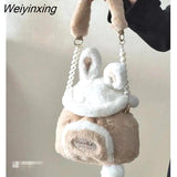 Weiyinxing Japanese Bag Autumn and Winter Soft Plush Storage Bag Women Bag Messenger Bag Cute Bunny Ears Large Capacity Tote Bag
