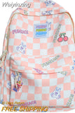 Weiyinxing Women Laptop Plaid College Bag Cute Cartoon Girl Travel Backpacks Nylon Fashion Lattice Ladies Kawaii Backpack Female School Bag