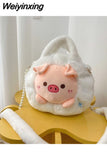 Weiyinxing Cartoon Shoulder Bag for Women Cute Pig Kawaii Bear Coin Purse Soft Plush Fluffy Doll Casual Youth Ladies Crossbody Bag Sac