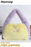 Weiyinxing Women's Soft Plush Shoulder Bag Contrast Color Ladies Faux Fur Clutch Purse Tote Handbags Winter Female Dinner Party Bag